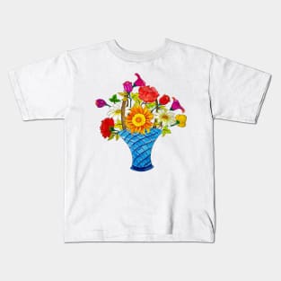 Pencil Art Sketch A Pot Of Colorful Handdrawn Flower Bouquet Kids T-Shirt